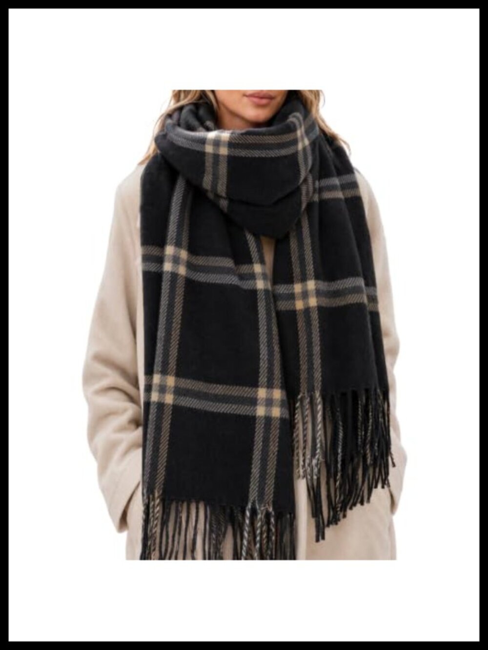 Oversized Plaid Blanket Scarf Shawl Wrap Cotton Polyester Women
